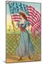 4th of July, Lady with Flag-null-Mounted Art Print