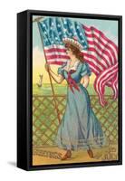 4th of July, Lady with Flag-null-Framed Stretched Canvas