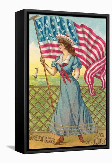 4th of July, Lady with Flag-null-Framed Stretched Canvas