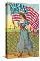 4th of July, Lady with Flag-null-Stretched Canvas