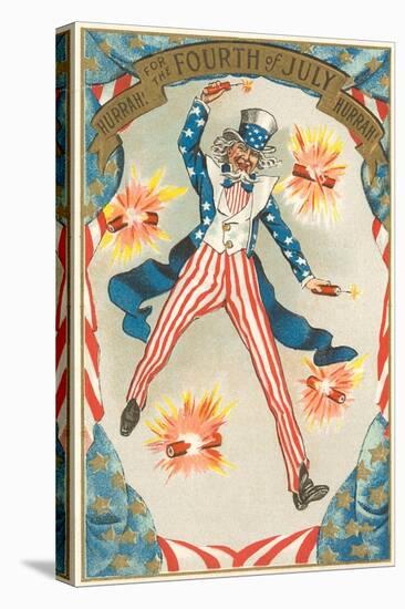 4th of July, Uncle Sam Throwing Firecracker-null-Stretched Canvas