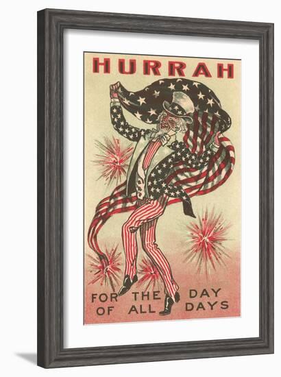 4th of July, Uncle Sam Trotting with Flag-null-Framed Art Print