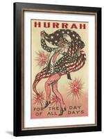 4th of July, Uncle Sam Trotting with Flag-null-Framed Art Print
