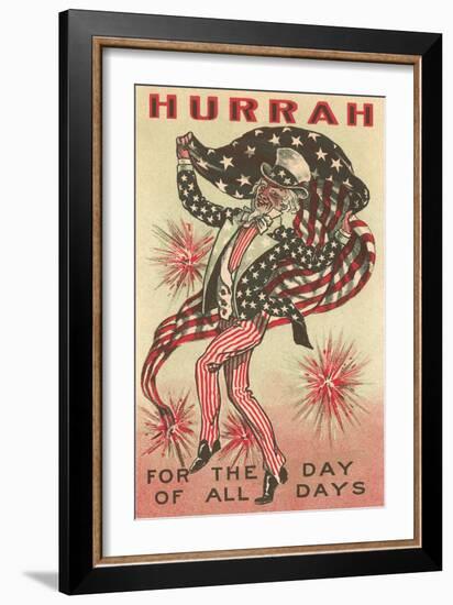 4th of July, Uncle Sam Trotting with Flag-null-Framed Art Print