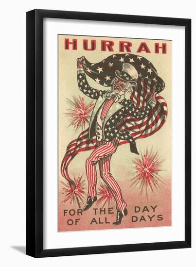 4th of July, Uncle Sam Trotting with Flag-null-Framed Art Print