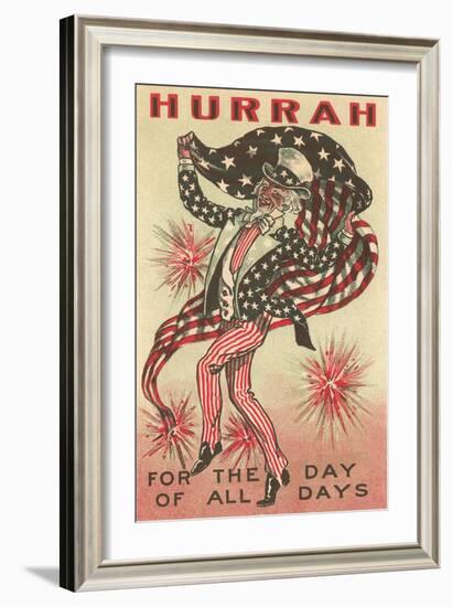 4th of July, Uncle Sam Trotting with Flag-null-Framed Art Print