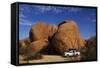 4X4 and Campsite Beside Giant Boulders at Spitzkoppe, Namibia-David Wall-Framed Stretched Canvas