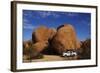 4X4 and Campsite Beside Giant Boulders at Spitzkoppe, Namibia-David Wall-Framed Photographic Print