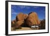 4X4 and Campsite Beside Giant Boulders at Spitzkoppe, Namibia-David Wall-Framed Photographic Print