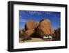 4X4 and Campsite Beside Giant Boulders at Spitzkoppe, Namibia-David Wall-Framed Photographic Print