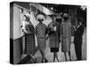 5 Models Wearing Fashionable Dress Suits at a Race Track Betting Window, at Roosevelt Raceway-Nina Leen-Stretched Canvas