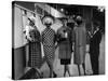 5 Models Wearing Fashionable Dress Suits at a Race Track Betting Window, at Roosevelt Raceway-Nina Leen-Stretched Canvas