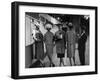 5 Models Wearing Fashionable Dress Suits at a Race Track Betting Window, at Roosevelt Raceway-Nina Leen-Framed Premium Photographic Print