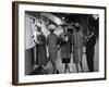 5 Models Wearing Fashionable Dress Suits at a Race Track Betting Window, at Roosevelt Raceway-Nina Leen-Framed Photographic Print