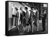 5 Models Wearing Fashionable Dress Suits at a Race Track Betting Window, at Roosevelt Raceway-Nina Leen-Framed Stretched Canvas