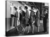 5 Models Wearing Fashionable Dress Suits at a Race Track Betting Window, at Roosevelt Raceway-Nina Leen-Stretched Canvas