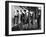 5 Models Wearing Fashionable Dress Suits at a Race Track Betting Window, at Roosevelt Raceway-Nina Leen-Framed Premium Photographic Print