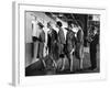 5 Models Wearing Fashionable Dress Suits at a Race Track Betting Window, at Roosevelt Raceway-Nina Leen-Framed Photographic Print