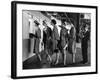 5 Models Wearing Fashionable Dress Suits at a Race Track Betting Window, at Roosevelt Raceway-Nina Leen-Framed Photographic Print