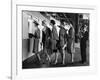 5 Models Wearing Fashionable Dress Suits at a Race Track Betting Window, at Roosevelt Raceway-Nina Leen-Framed Photographic Print