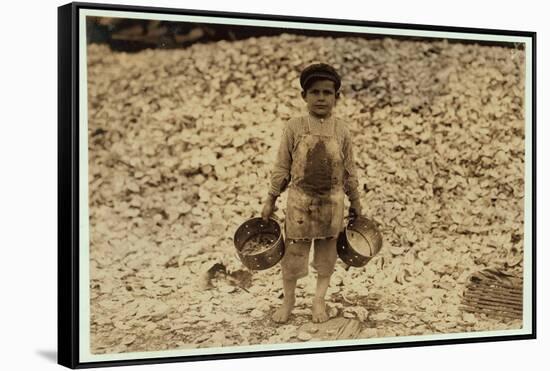 5 Year Old Migrant Shrimp-Picker Manuel in Front of a Pile of Oyster Shells-Lewis Wickes Hine-Framed Stretched Canvas