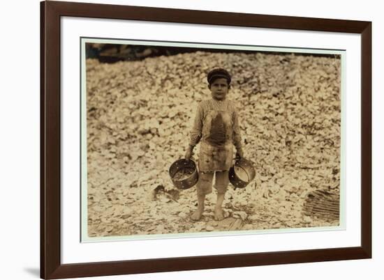 5 Year Old Migrant Shrimp-Picker Manuel in Front of a Pile of Oyster Shells-Lewis Wickes Hine-Framed Photographic Print