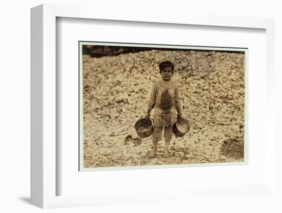 5 Year Old Migrant Shrimp-Picker Manuel in Front of a Pile of Oyster Shells-Lewis Wickes Hine-Framed Photographic Print