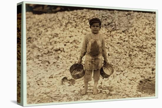 5 Year Old Migrant Shrimp-Picker Manuel in Front of a Pile of Oyster Shells-Lewis Wickes Hine-Stretched Canvas