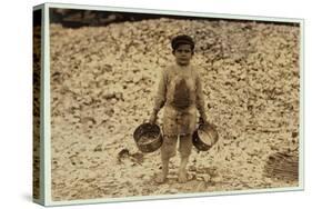 5 Year Old Migrant Shrimp-Picker Manuel in Front of a Pile of Oyster Shells-Lewis Wickes Hine-Stretched Canvas