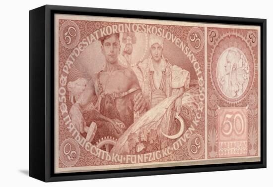 50 Crown Banknote of the Republic of Czechoslovakia, 1931-Alphonse Mucha-Framed Stretched Canvas