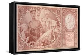 50 Crown Banknote of the Republic of Czechoslovakia, 1931-Alphonse Mucha-Framed Stretched Canvas