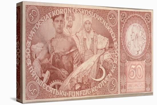 50 Crown Banknote of the Republic of Czechoslovakia, 1931-Alphonse Mucha-Stretched Canvas