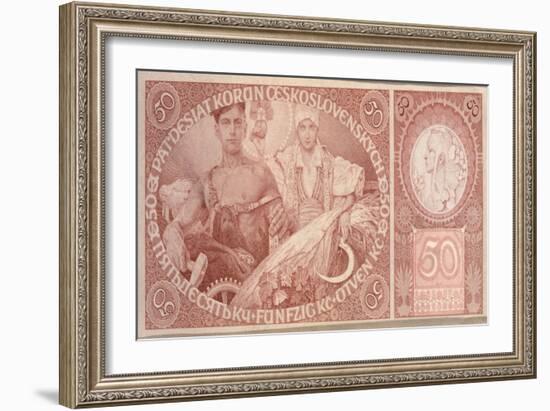 50 Crown Banknote of the Republic of Czechoslovakia, 1931-Alphonse Mucha-Framed Giclee Print