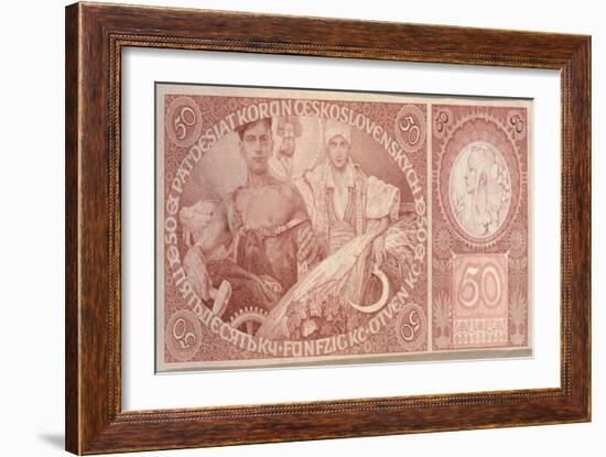 50 Crown Banknote of the Republic of Czechoslovakia, 1931-Alphonse Mucha-Framed Giclee Print