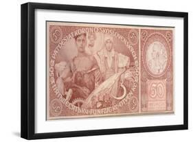 50 Crown Banknote of the Republic of Czechoslovakia, 1931-Alphonse Mucha-Framed Giclee Print