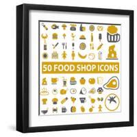 50 Food Shop Icons, Signss Set-VectorForever-Framed Art Print