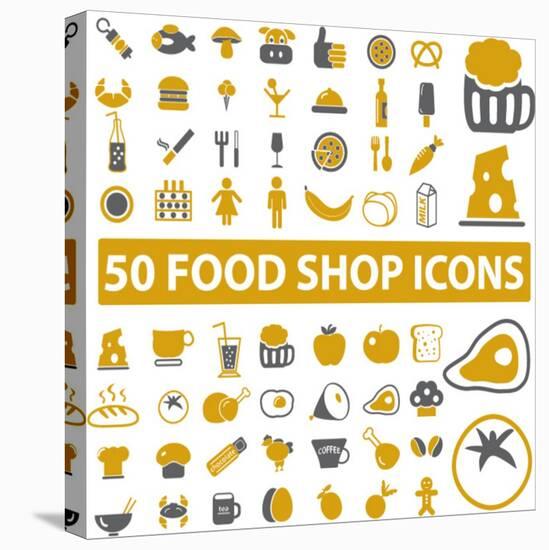 50 Food Shop Icons, Signss Set-VectorForever-Stretched Canvas