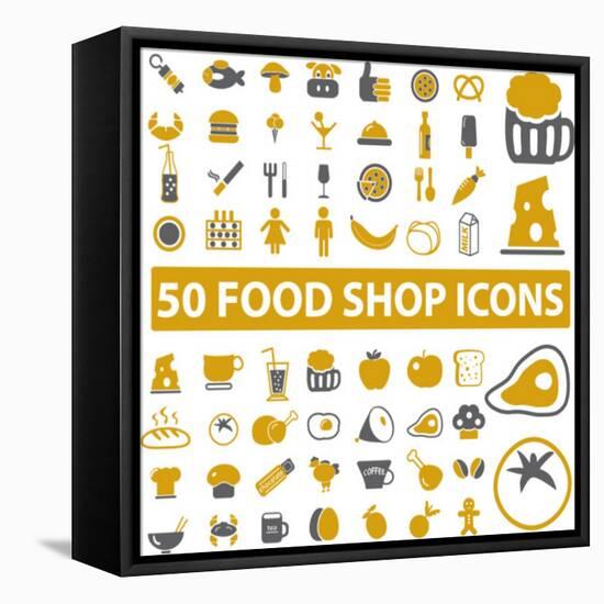 50 Food Shop Icons, Signss Set-VectorForever-Framed Stretched Canvas