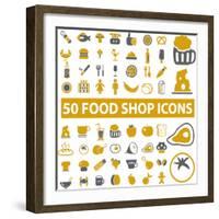 50 Food Shop Icons, Signss Set-VectorForever-Framed Art Print