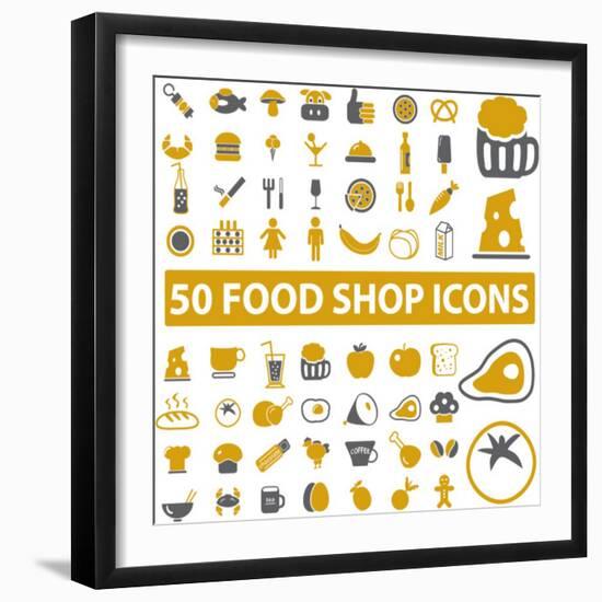 50 Food Shop Icons, Signss Set-VectorForever-Framed Art Print