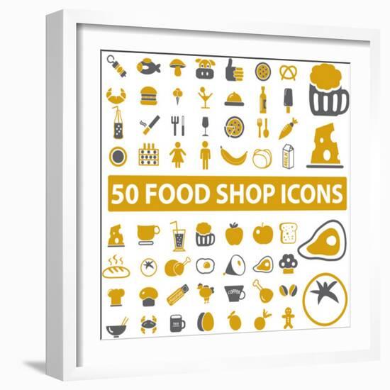 50 Food Shop Icons, Signss Set-VectorForever-Framed Art Print