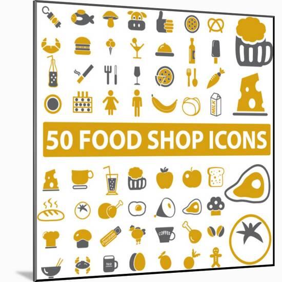 50 Food Shop Icons, Signss Set-VectorForever-Mounted Art Print