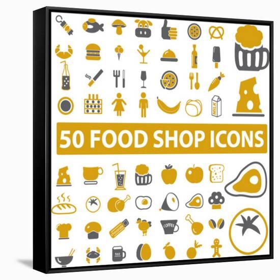 50 Food Shop Icons, Signss Set-VectorForever-Framed Stretched Canvas