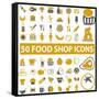 50 Food Shop Icons, Signss Set-VectorForever-Framed Stretched Canvas