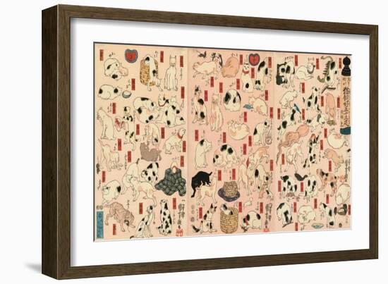55 Cats Representing the Fifty-Three Stations of the Tokaido-Kuniyoshi Utagawa-Framed Giclee Print