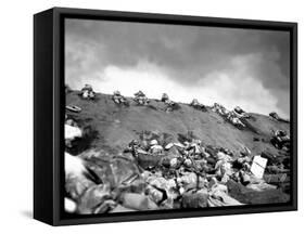 5th Division Marines Crawl Up a Slope on Red Beach No. 1 Toward Mt. Suribachi on Iwo Jima-null-Framed Stretched Canvas