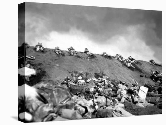 5th Division Marines Crawl Up a Slope on Red Beach No. 1 Toward Mt. Suribachi on Iwo Jima-null-Stretched Canvas