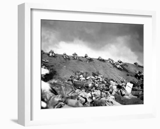 5th Division Marines Crawl Up a Slope on Red Beach No. 1 Toward Mt. Suribachi on Iwo Jima-null-Framed Photo