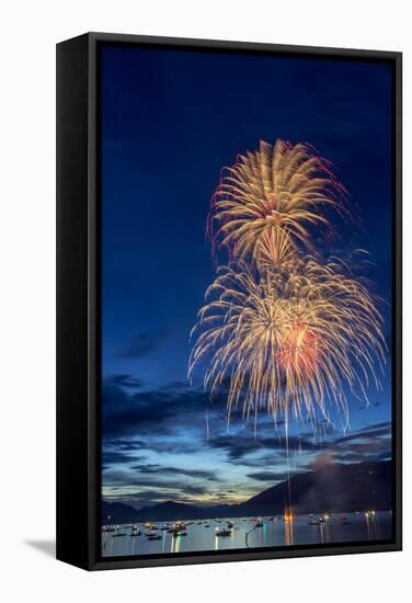 5th of July Fireworks over Whitefish Lake in Whitefish, Montana-Chuck Haney-Framed Stretched Canvas