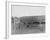 6 Cowboys Branding Cattle Near House Photograph - South Dakota-Lantern Press-Framed Art Print